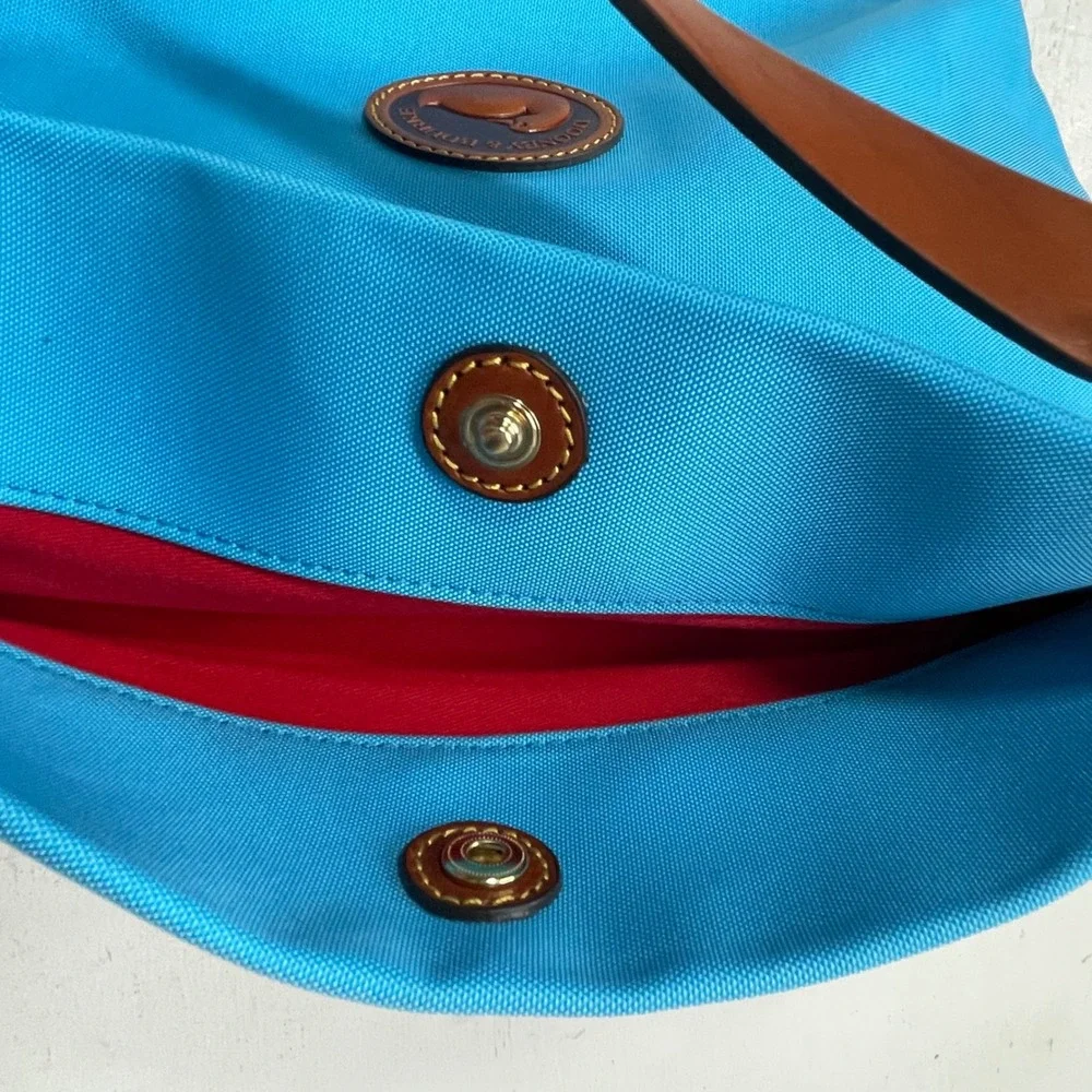 NWOT Dooney & Bourke Sky Blue Hobo Shoulder Bag Nylon Purse Leather Trim Preppy